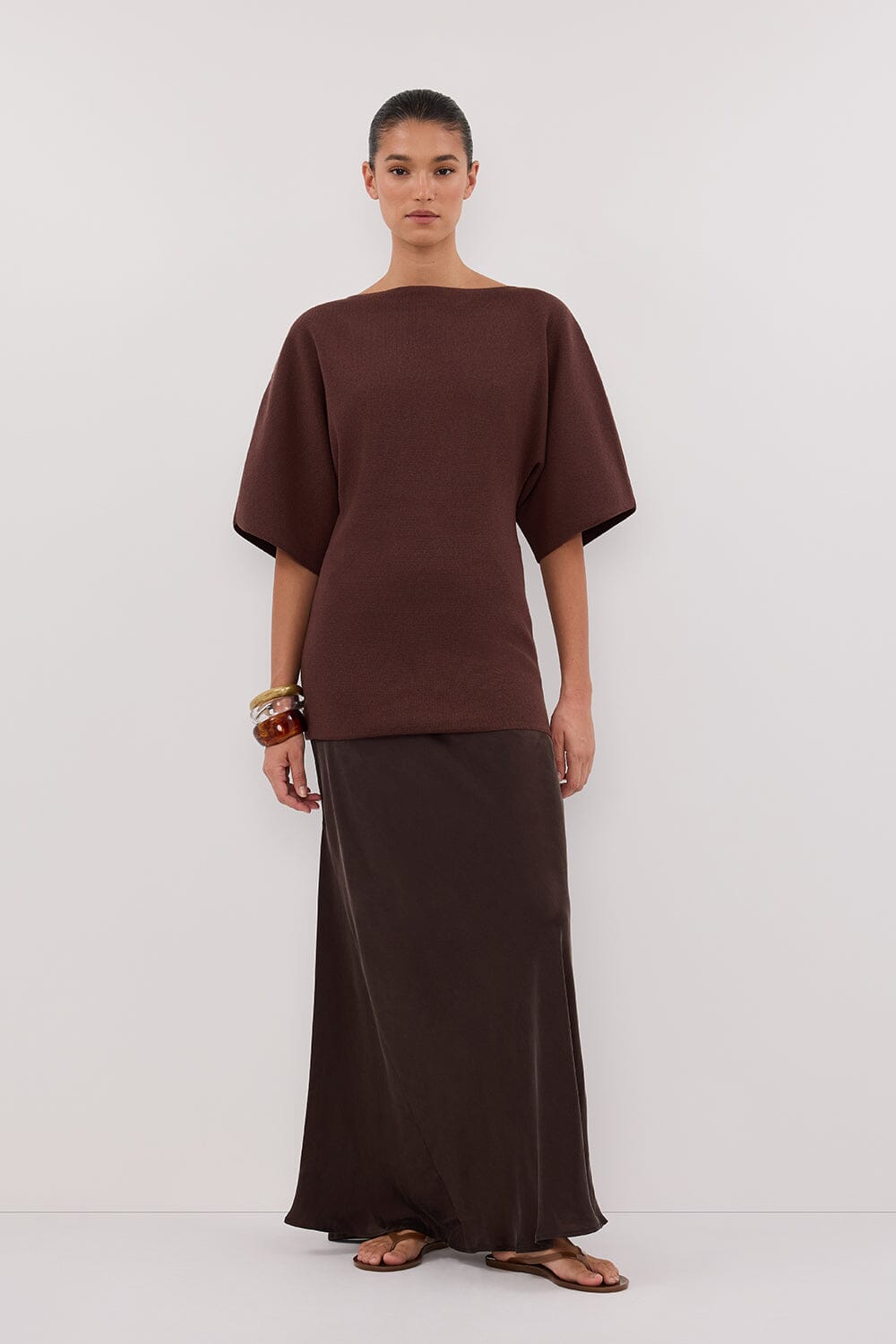 LIA WALNUT SLEEVED KNIT TOP Clothing DISSH Boutiques 