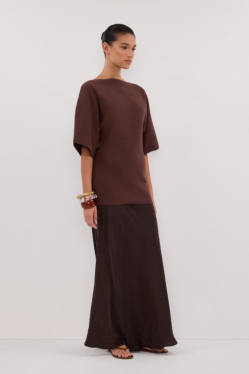 LIA WALNUT SLEEVED KNIT TOP Clothing DISSH Boutiques 
