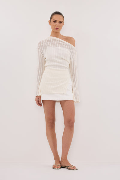 Stas wearing BOWIE IVORY LONG SLEEVE KNIT TOP