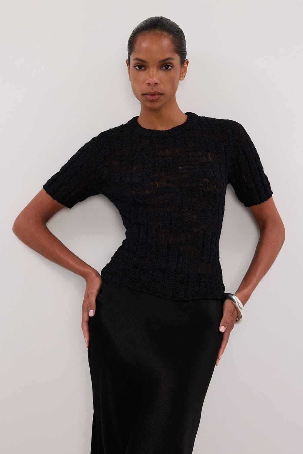 CIA BLACK CAP SLEEVE KNIT TEE Clothing DISSH Boutiques 