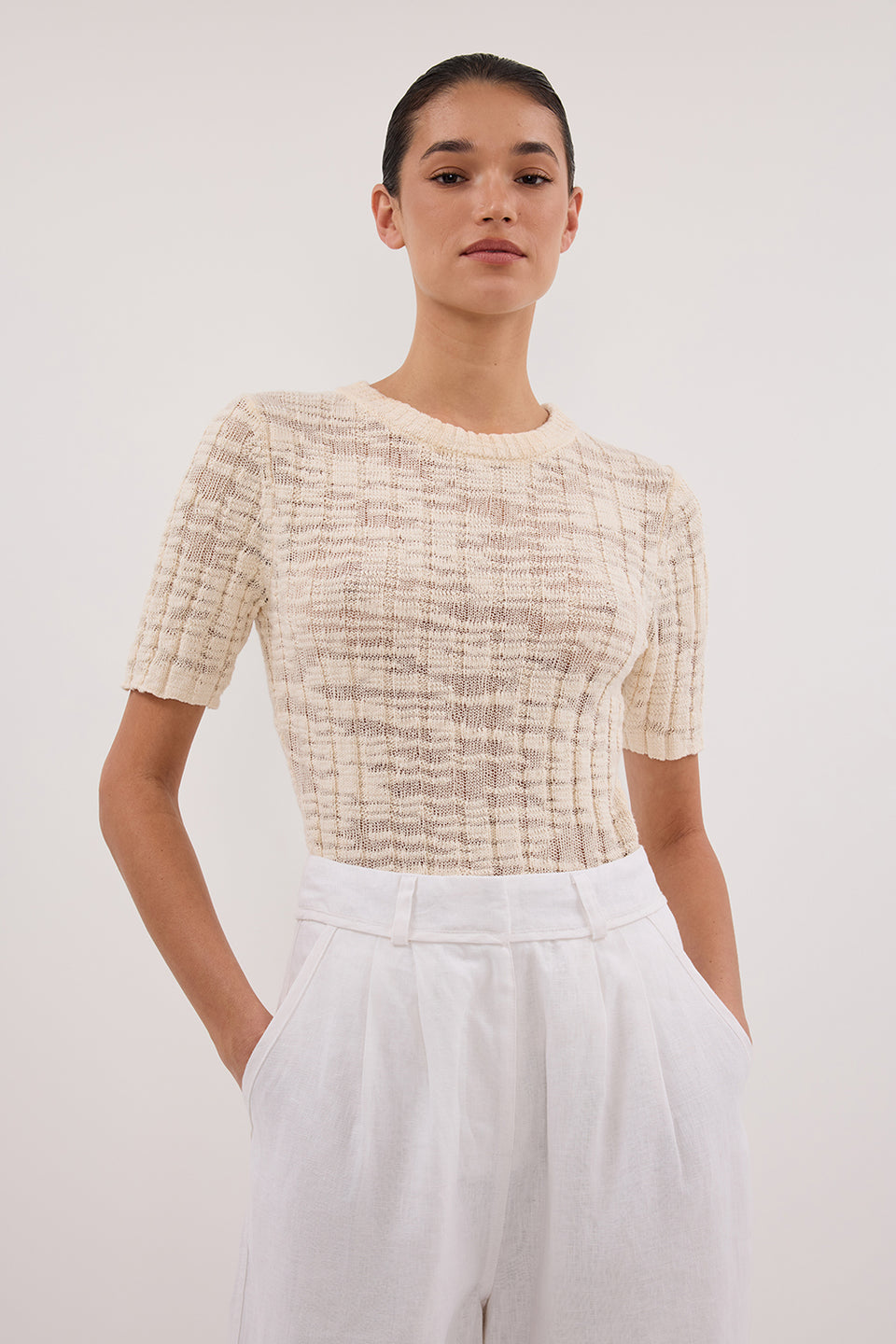 CIA NATURAL CAP SLEEVE KNIT TEE Clothing DISSH Boutiques XS NATURAL 