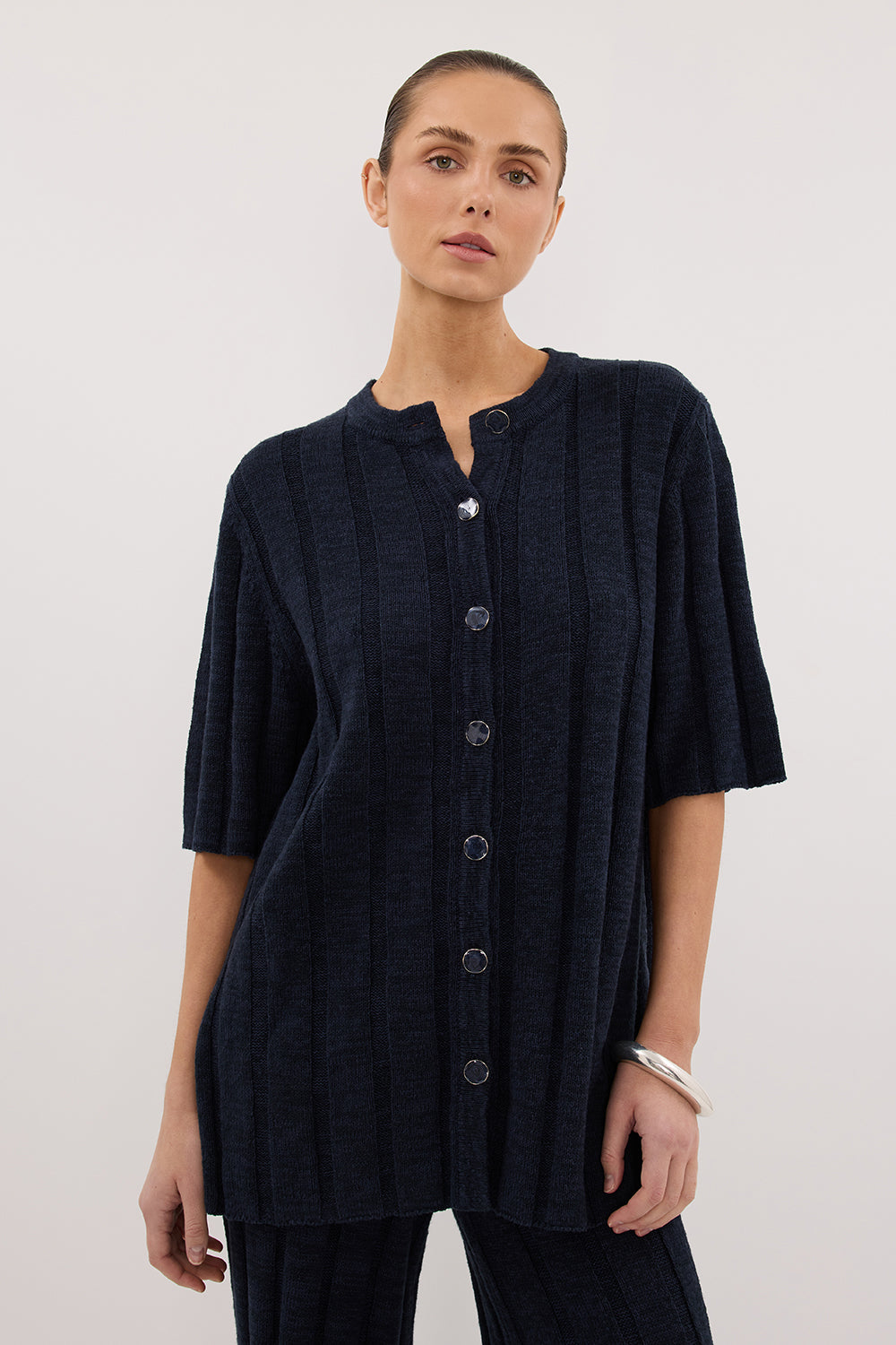 JAZZ INDIGO BUTTON KNIT SHIRT Clothing DISSH Boutiques 