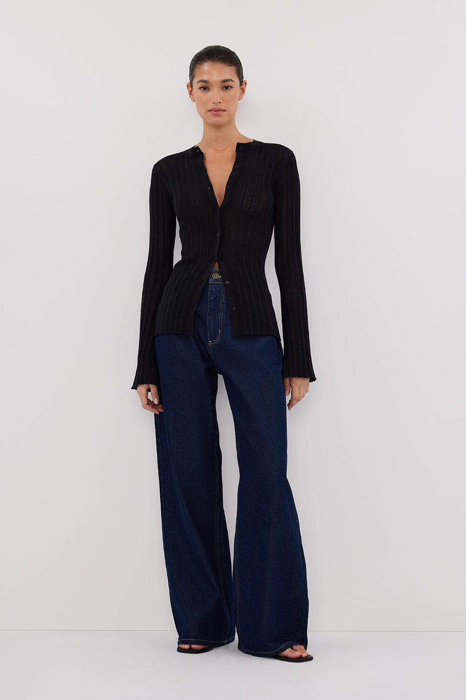 BOWIE BLACK BUTTON THROUGH KNIT TOP Clothing DISSH Boutiques XS BLACK 