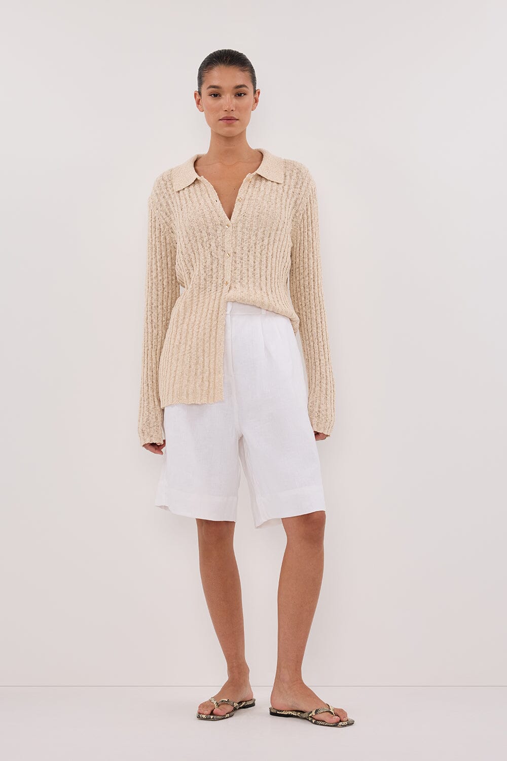 LEN NATURAL LONG SLEEVE KNIT TOP Clothing DISSH Boutiques XXS NATURAL 