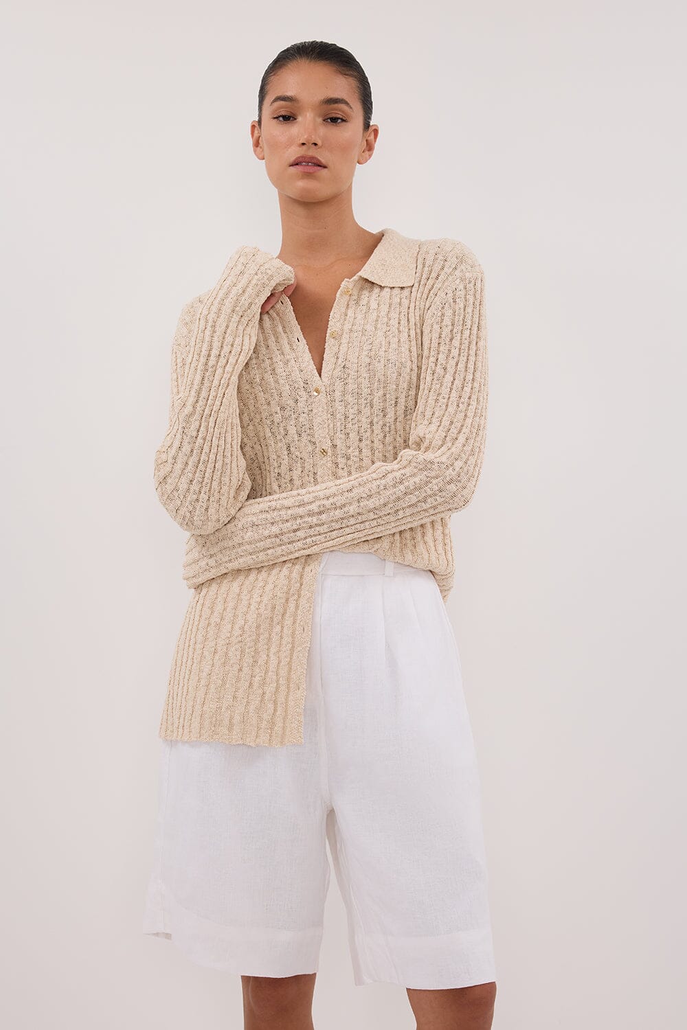 LEN NATURAL LONG SLEEVE KNIT TOP Clothing DISSH Boutiques 