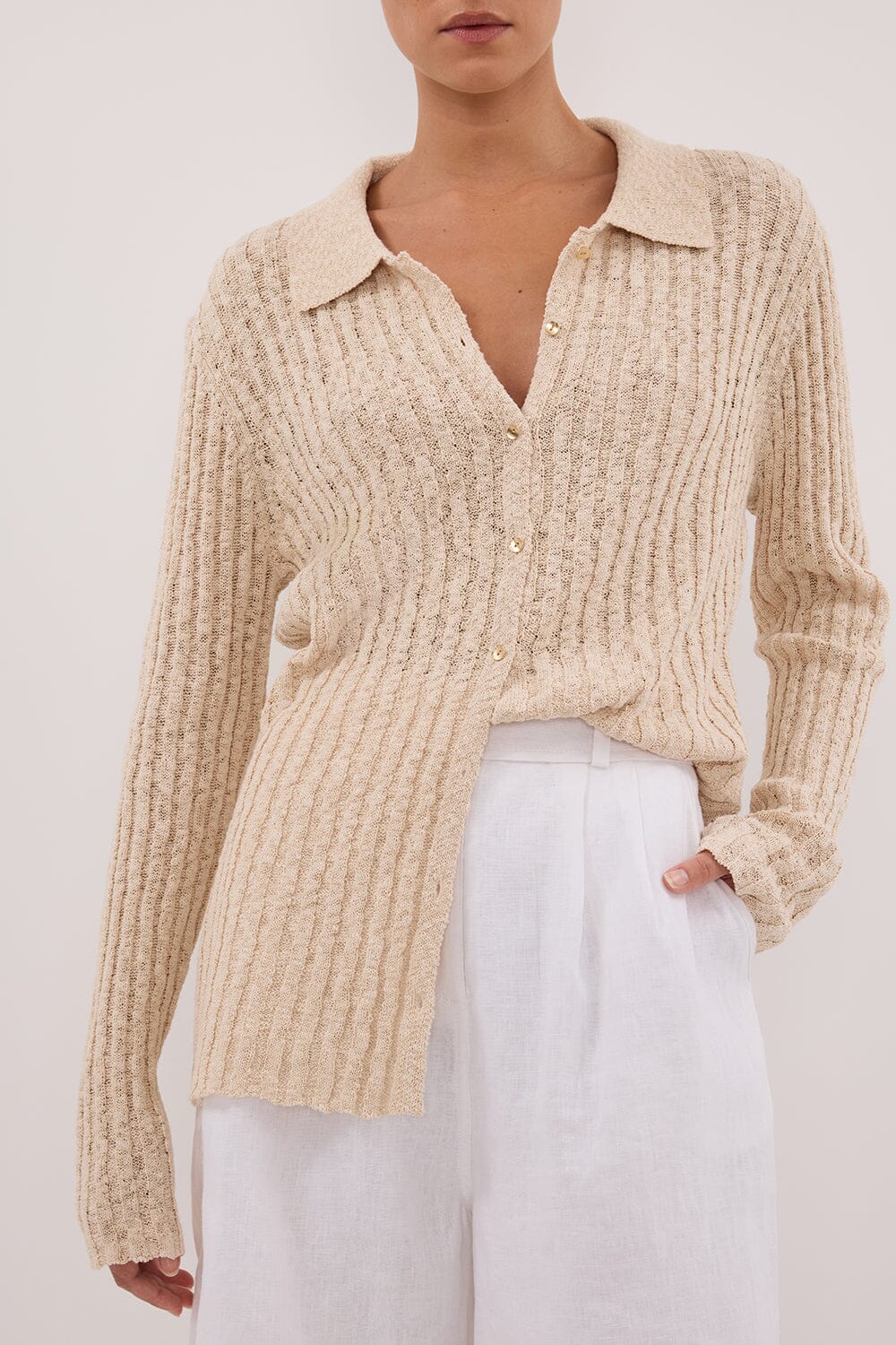 LEN NATURAL LONG SLEEVE KNIT TOP Clothing DISSH Boutiques 