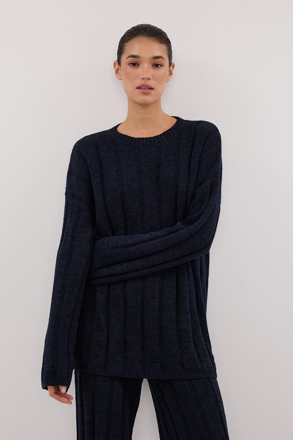 JAZZ INDIGO CREW NECK KNIT TOP Clothing DISSH Boutiques 