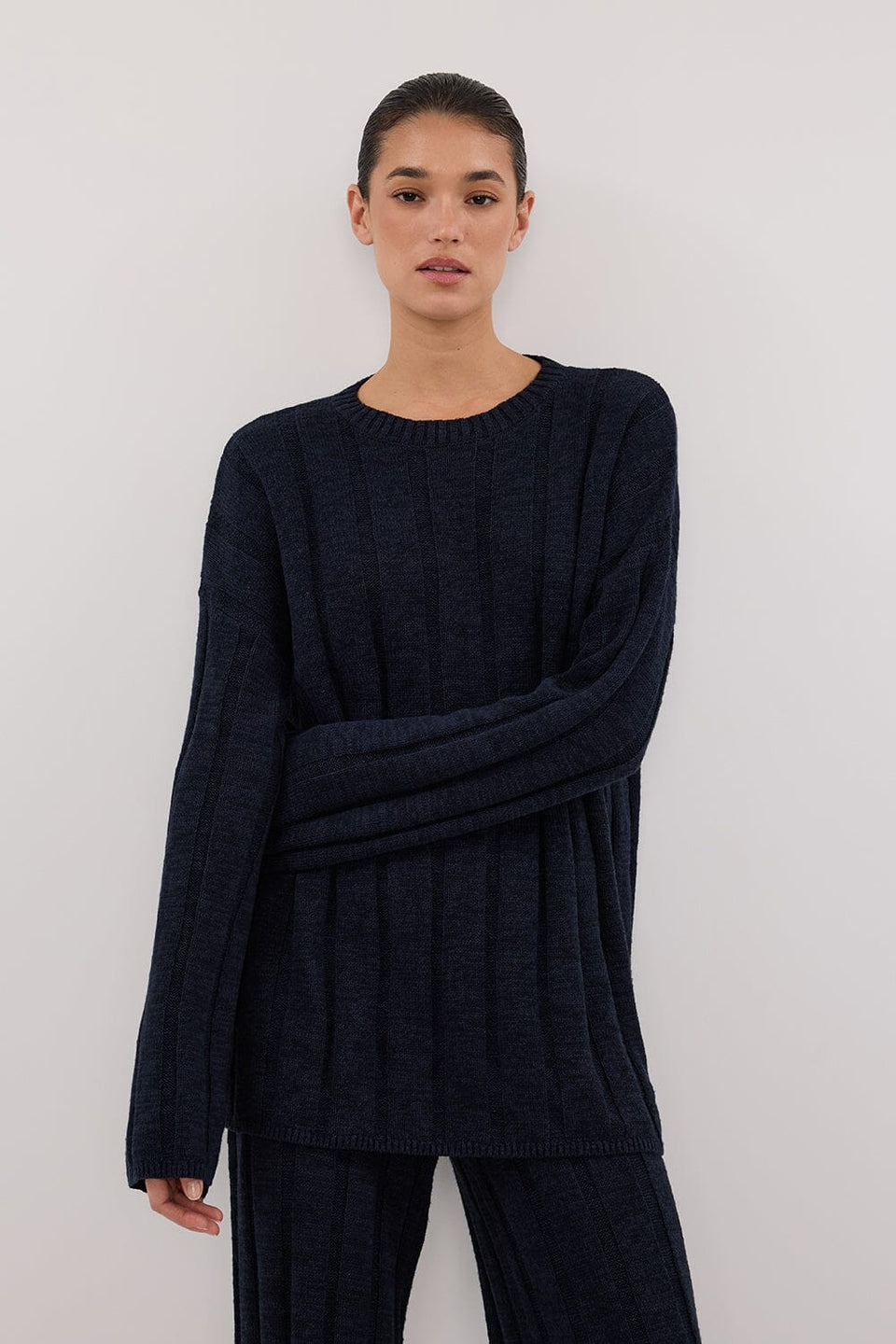 JAZZ INDIGO CREW NECK KNIT TOP Clothing DISSH Boutiques 