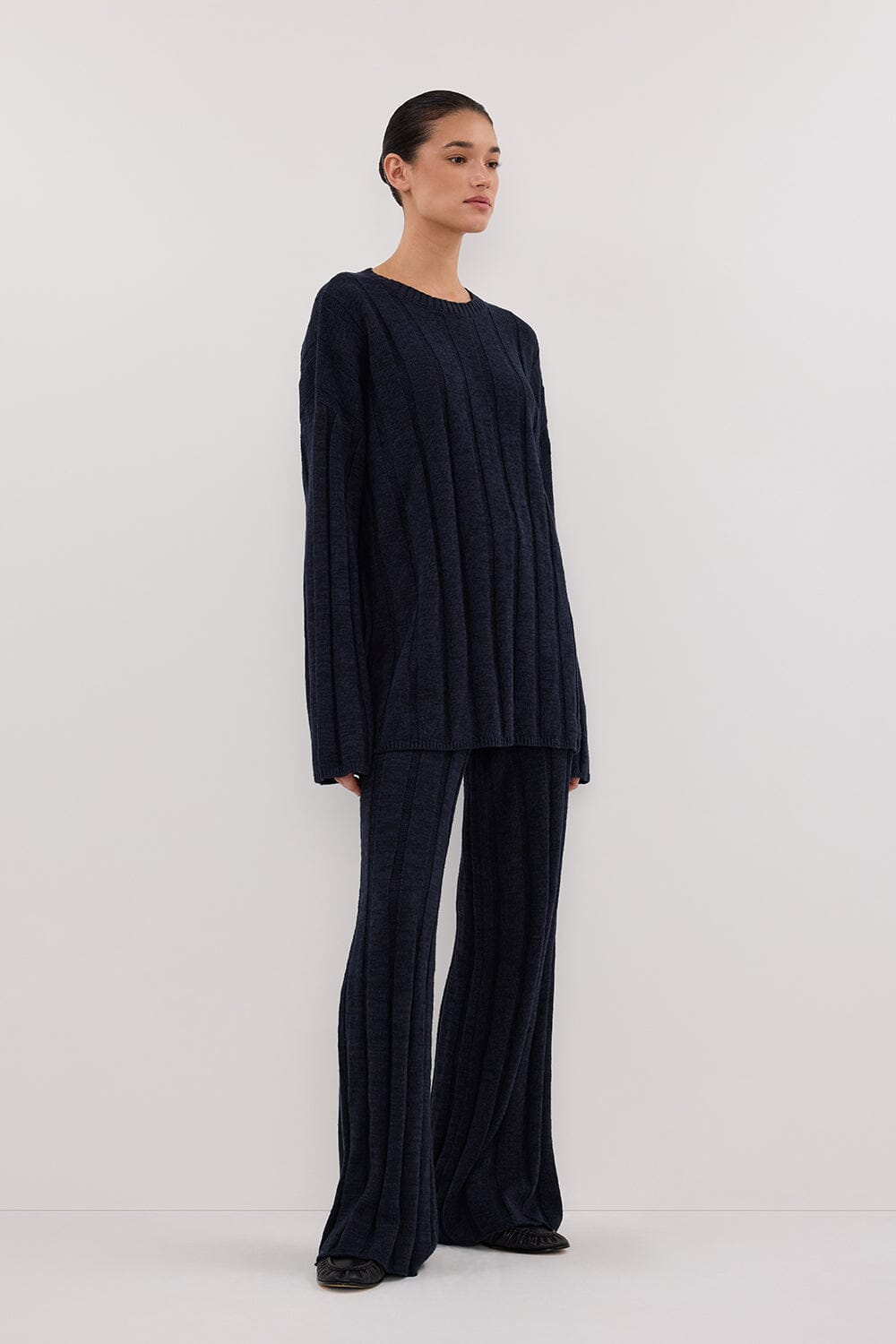 JAZZ INDIGO CREW NECK KNIT TOP Clothing DISSH Boutiques 