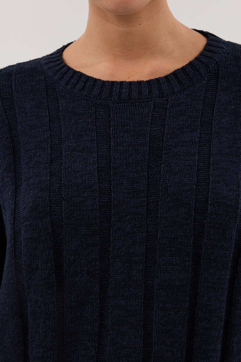 JAZZ INDIGO CREW NECK KNIT TOP Clothing DISSH Boutiques 