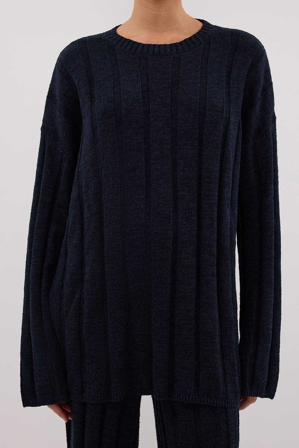JAZZ INDIGO CREW NECK KNIT TOP Clothing DISSH Boutiques 