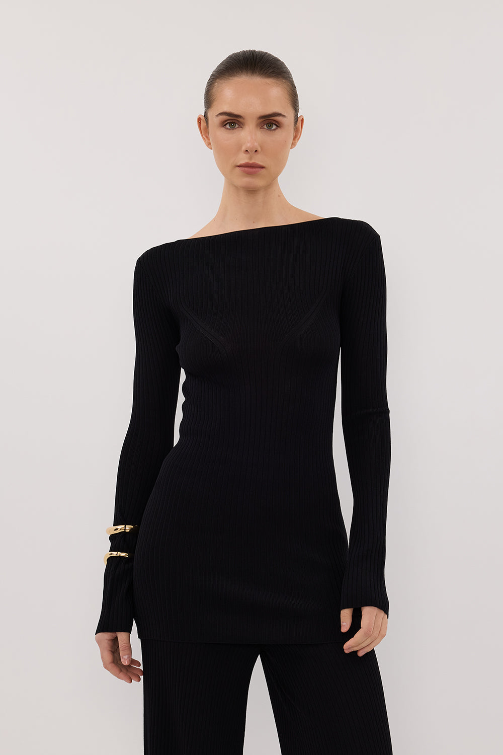 JOY BLACK LONGLINE KNIT TOP Clothing DISSH Boutiques XS BLACK 