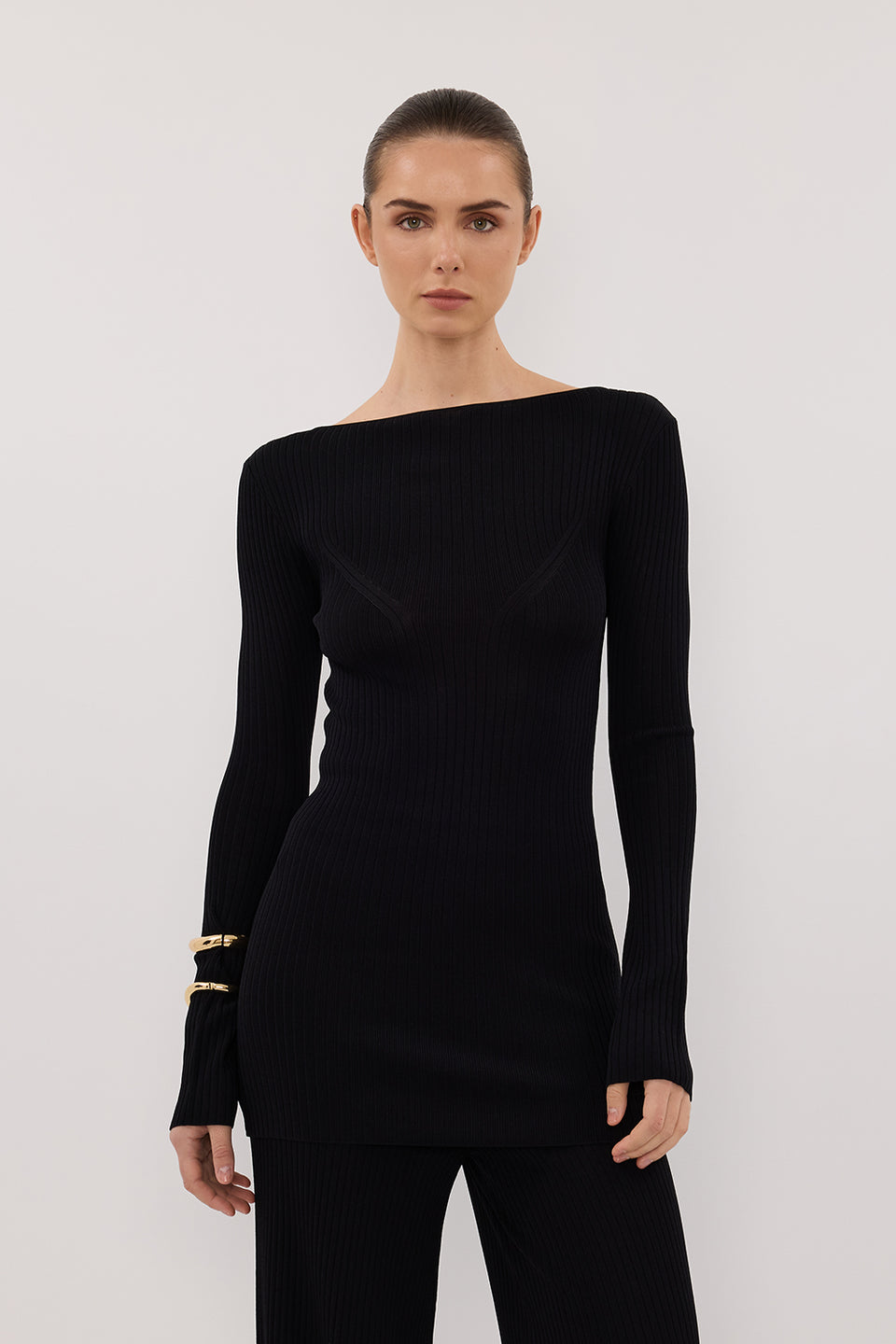 JOY BLACK LONGLINE KNIT TOP Clothing DISSH Boutiques XS BLACK 