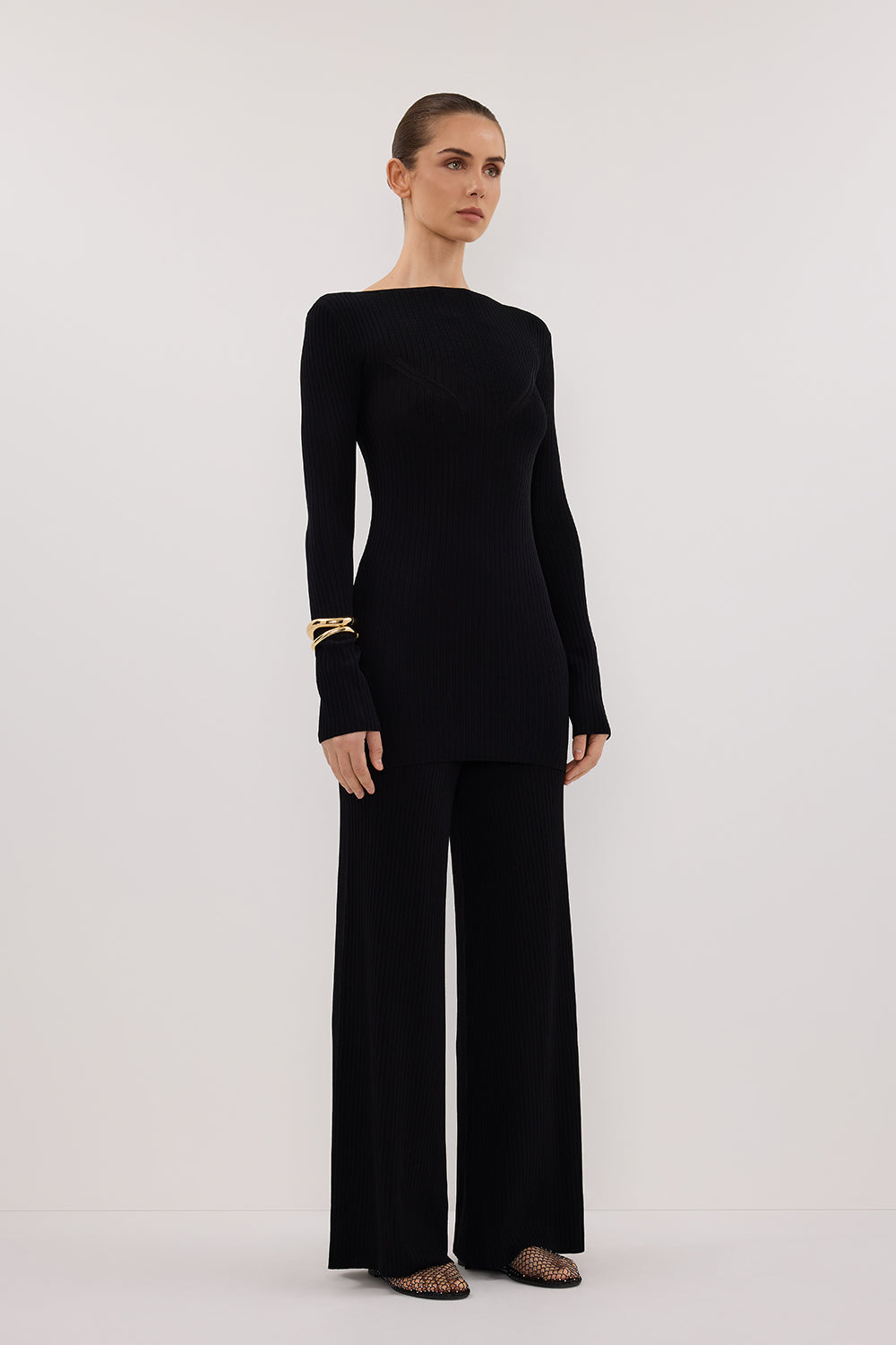 JOY BLACK LONGLINE KNIT TOP Clothing DISSH Boutiques 