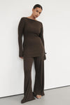 JOY DARK OLIVE LONGLINE KNIT TOP