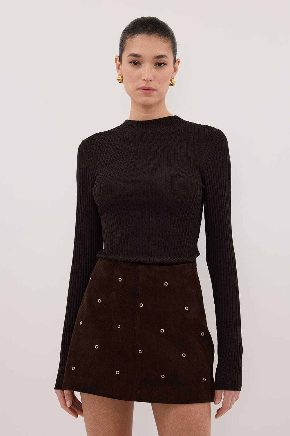 FIORA BITTER CHOC LONG SLEEVE KNIT TOP Clothing DISSH Boutiques 