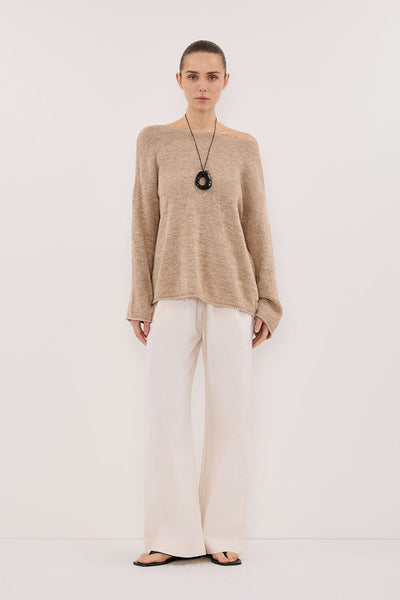 Stas wearing ALIZA NATURAL LONG SLEEVE KNIT JUMPER