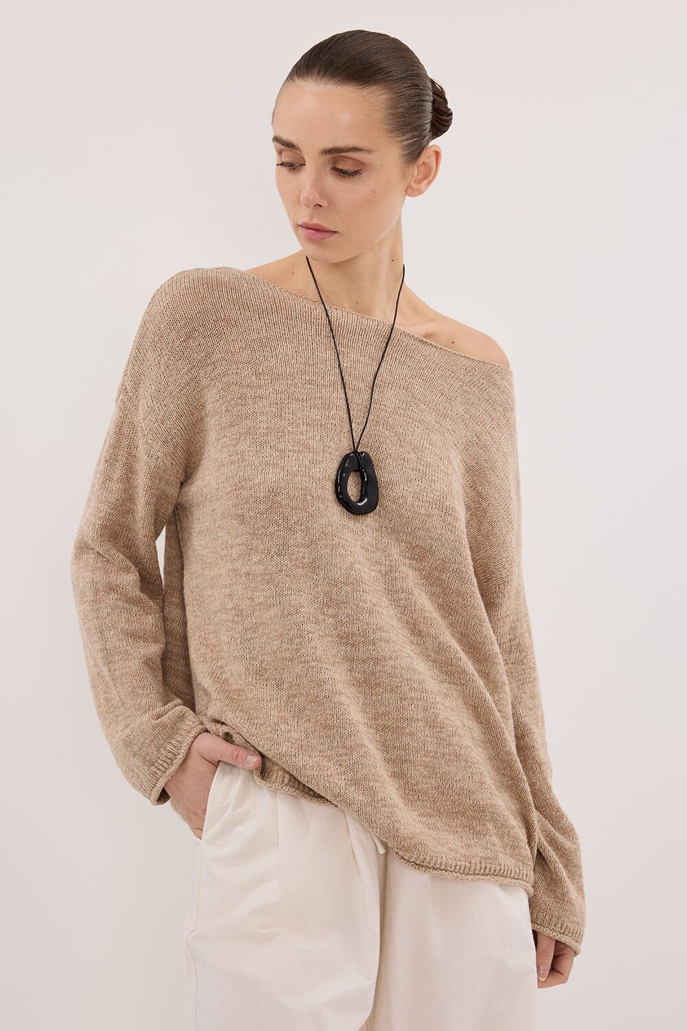 ALIZA NATURAL LONG SLEEVE KNIT JUMPER Clothing DISSH Boutiques 