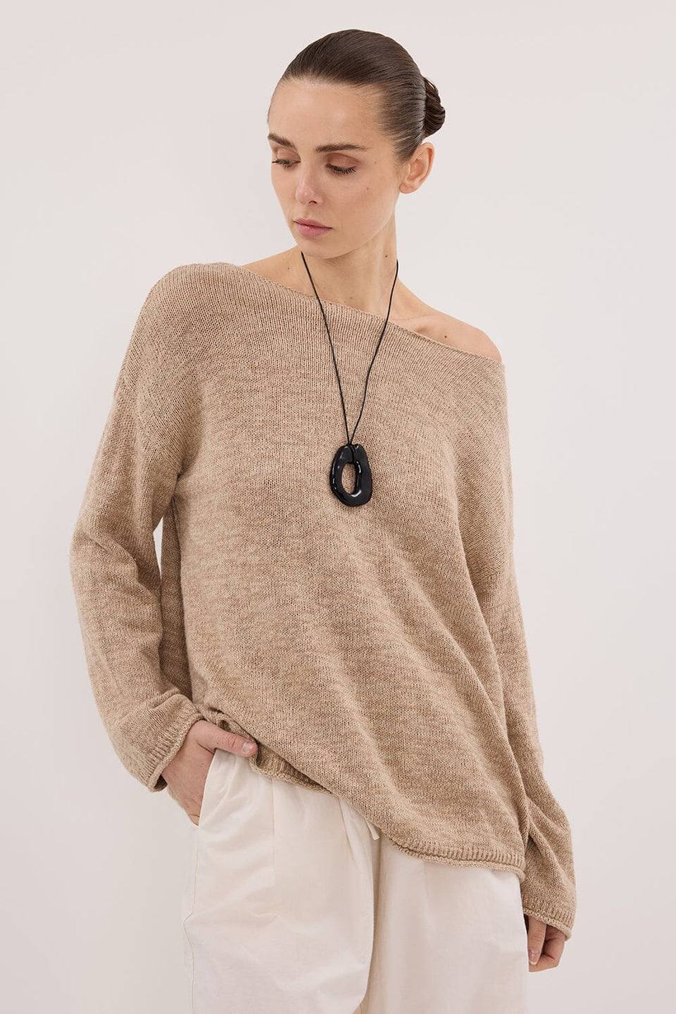 ALIZA NATURAL LONG SLEEVE KNIT JUMPER Clothing DISSH Boutiques 