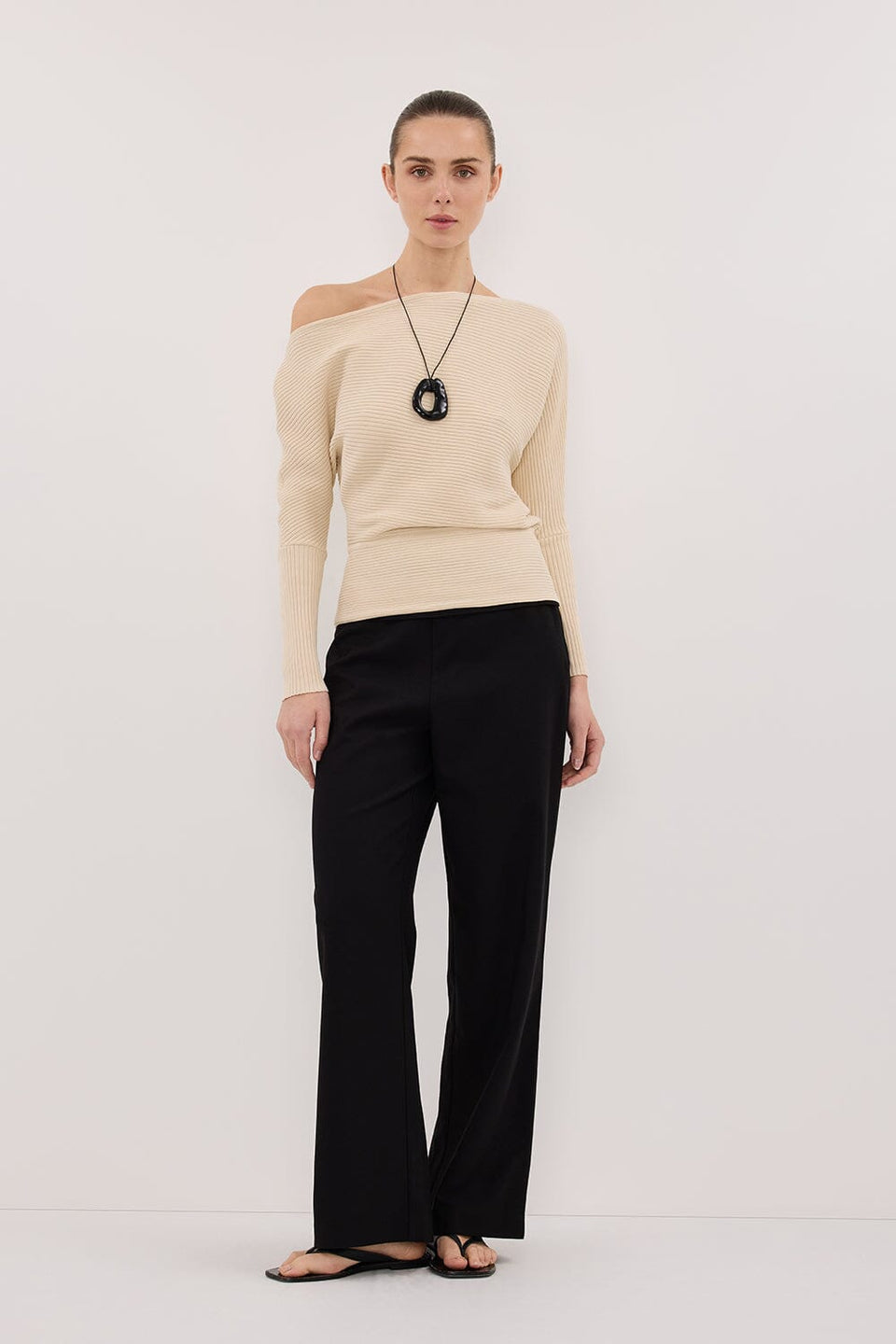 SAGE NATURAL LONG SLEEVE BOAT NECK KNIT TOP Clothing DISSH Boutiques 
