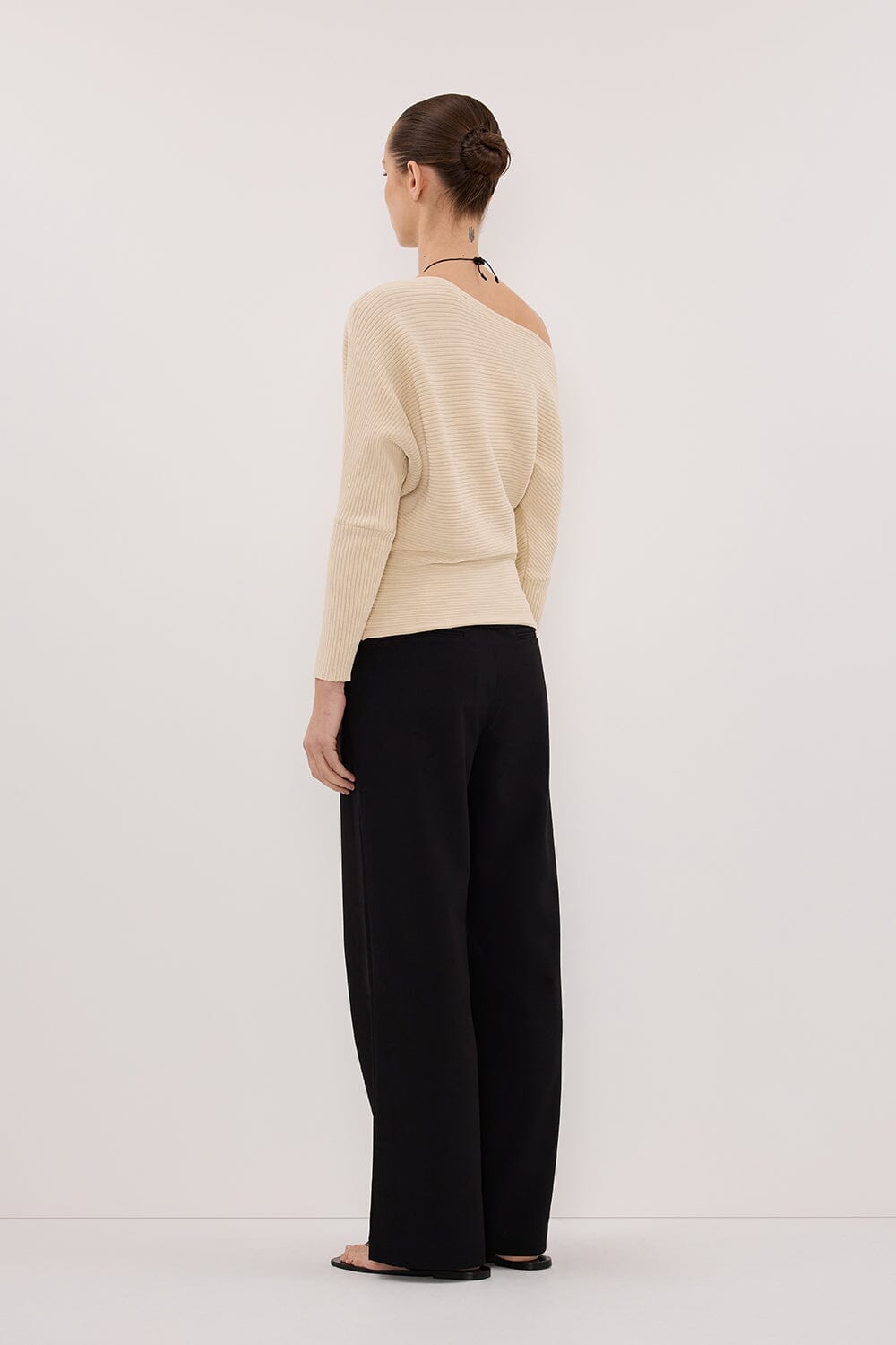 SAGE NATURAL LONG SLEEVE BOAT NECK KNIT TOP Clothing DISSH Boutiques 