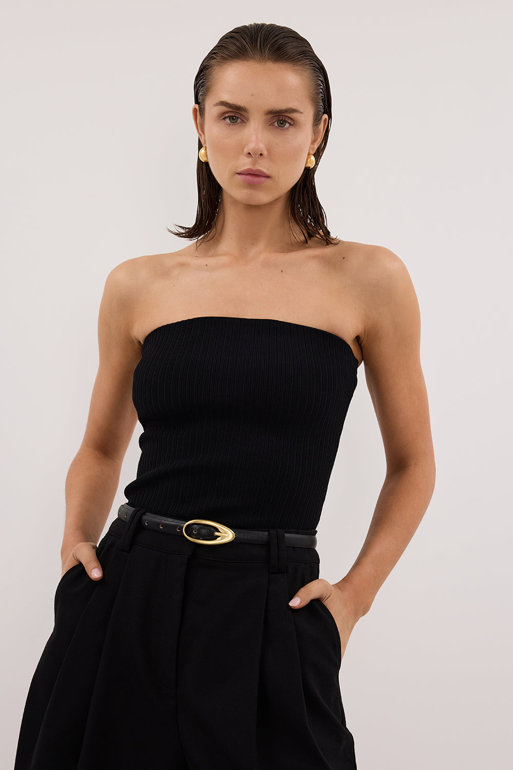 LIMA BLACK BANDEAU KNIT TOP Clothing DISSH Boutiques 