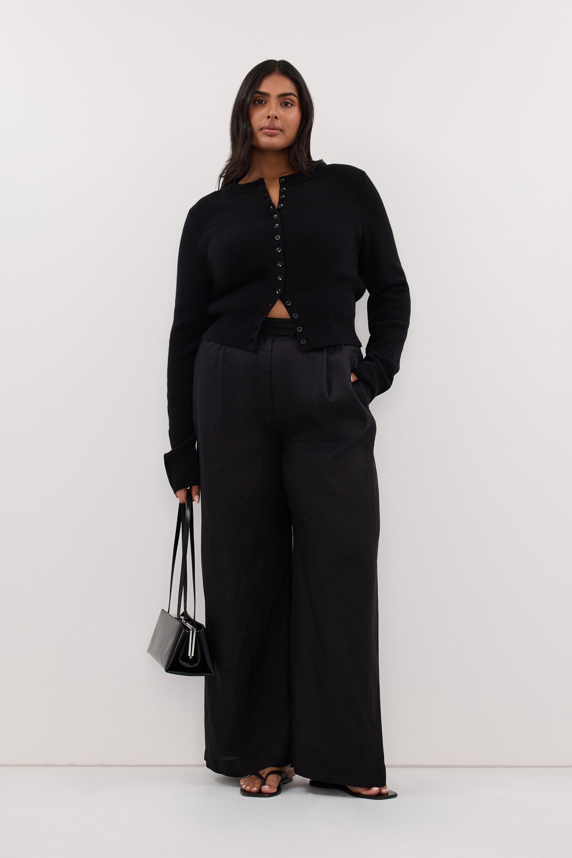 IRIS BLACK CREW KNIT CARDIGAN