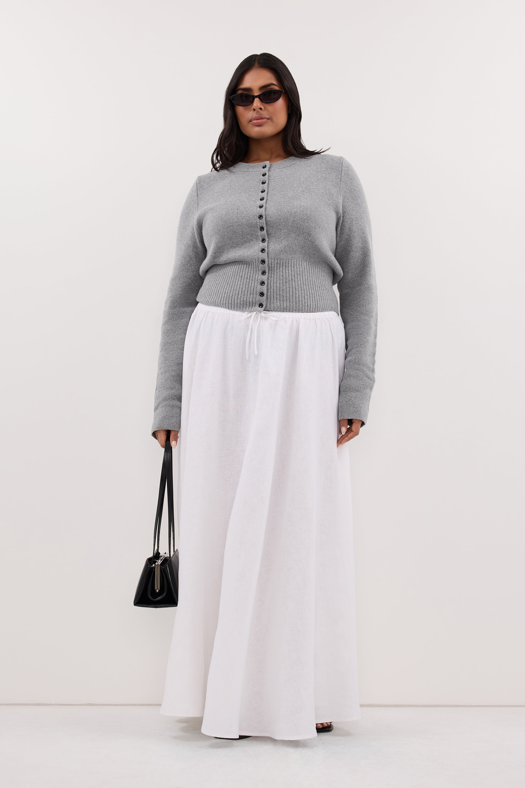 IRIS GREY MARLE CREW KNIT CARDIGAN