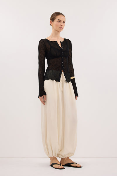 Stas wearing DELIA BLACK LACE BUTTON FRONT TOP