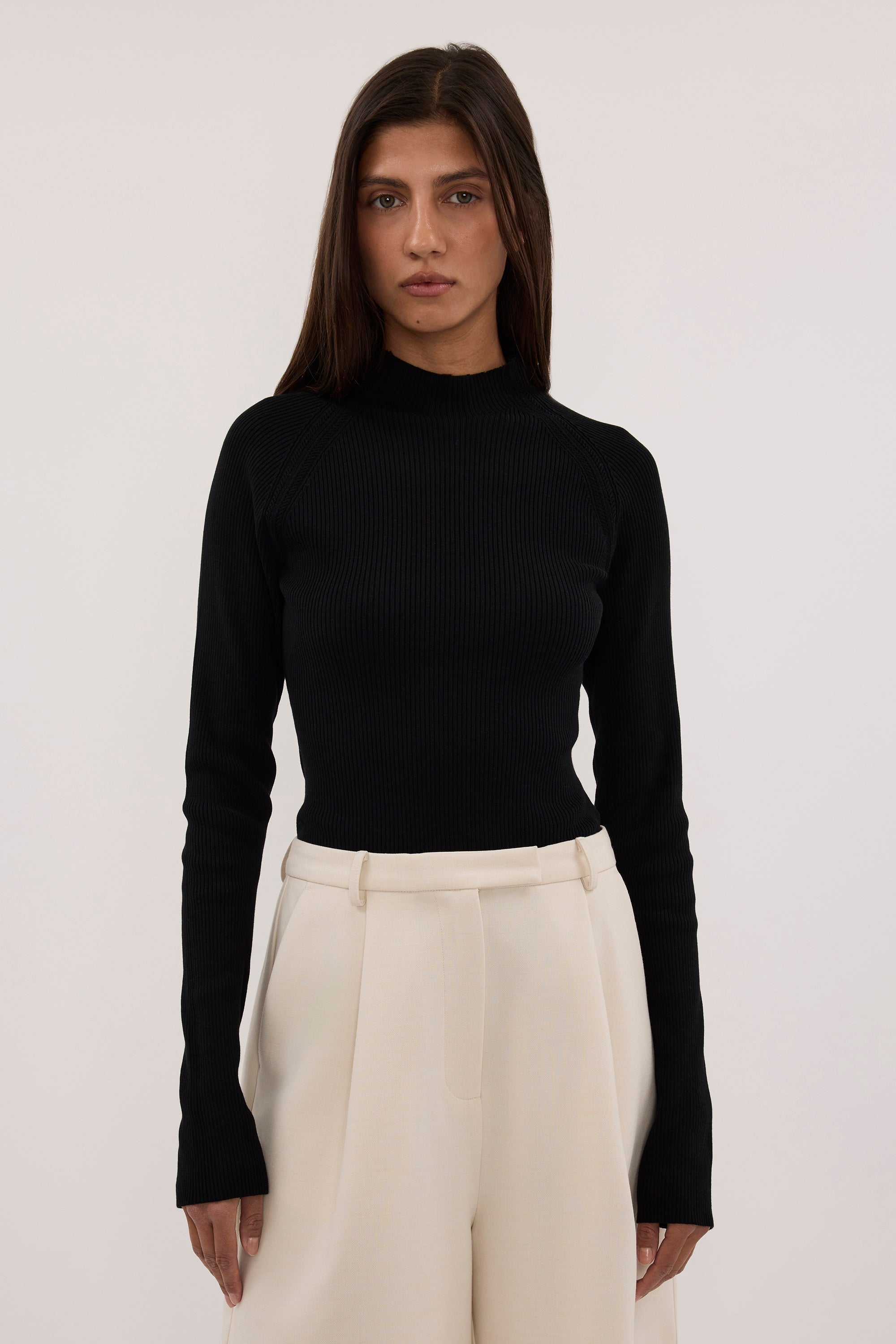 ANGEL BLACK RAGLAN FUNNEL NECK TOP