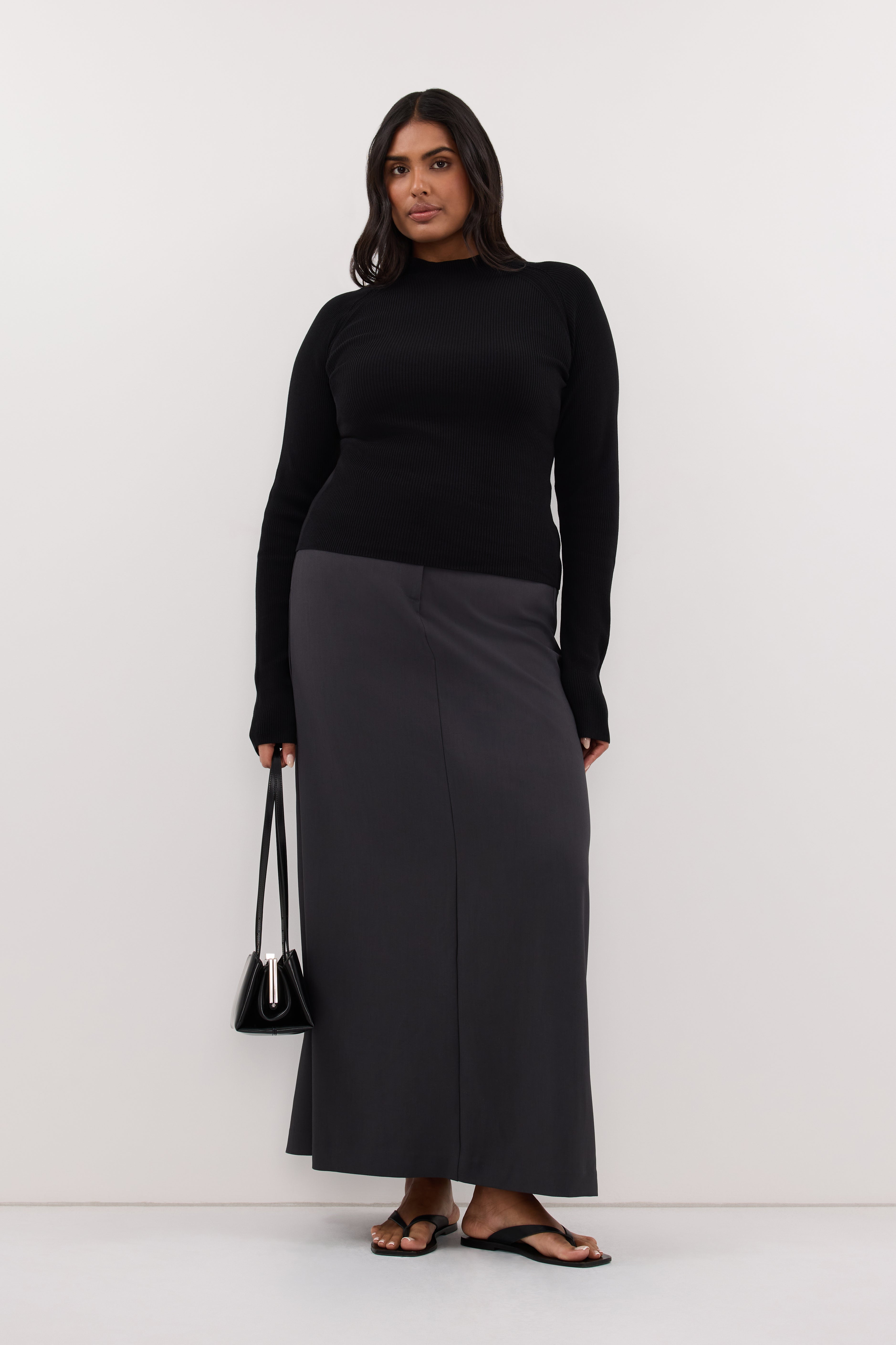 ANGEL BLACK RAGLAN FUNNEL NECK TOP