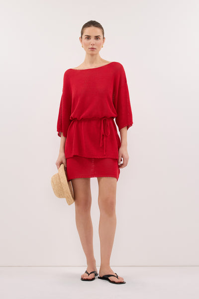 Stas wearing TARI RED BOAT NECK TEE