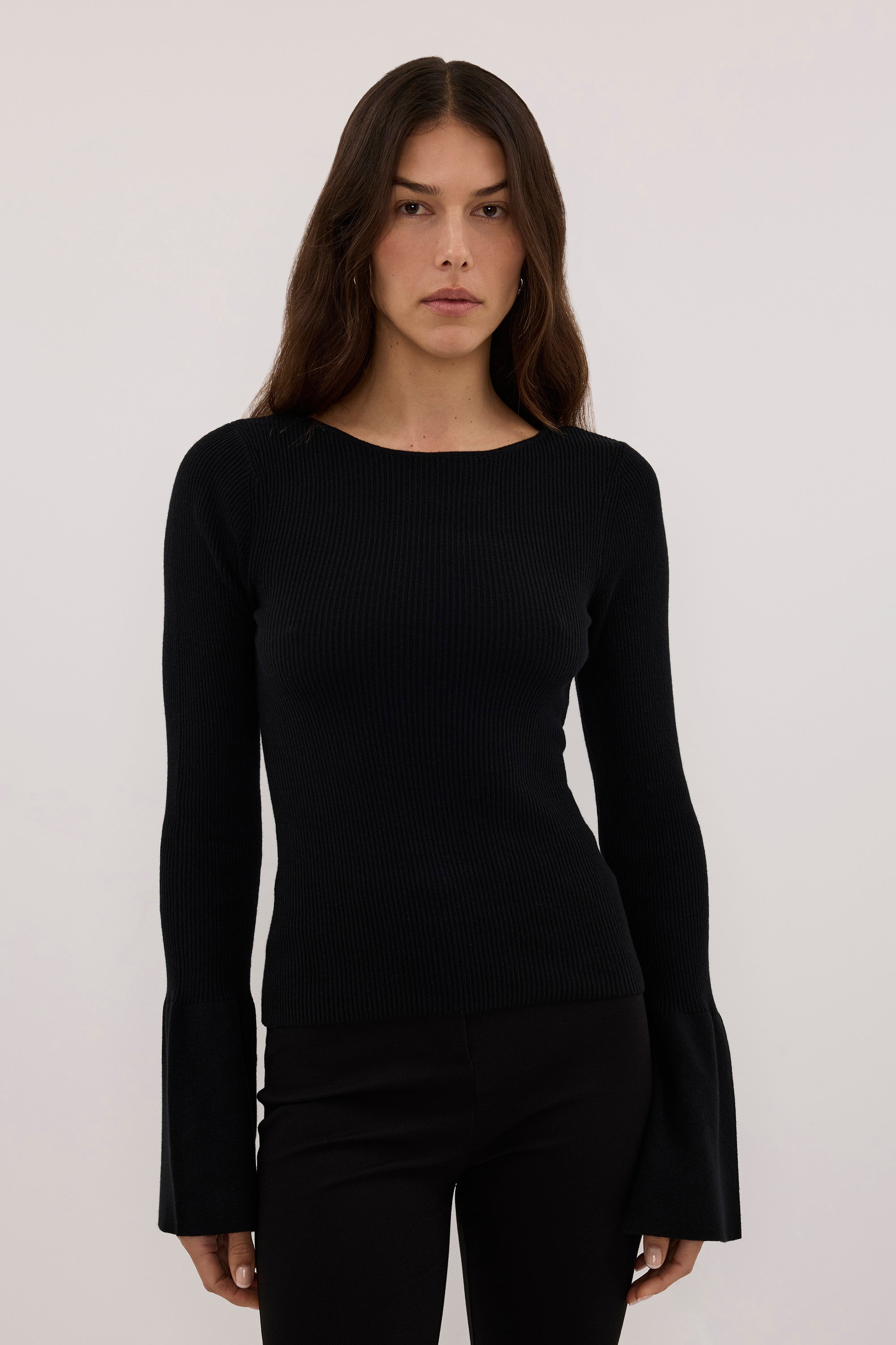 VARA BLACK LONG SLEEVE KNIT TOP
