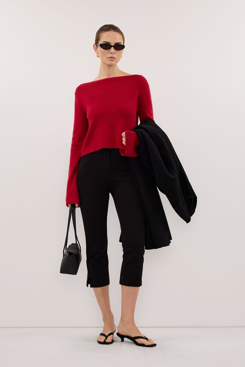 ILLARIA BURNT RED WIDE SLEEVE KNIT TOP