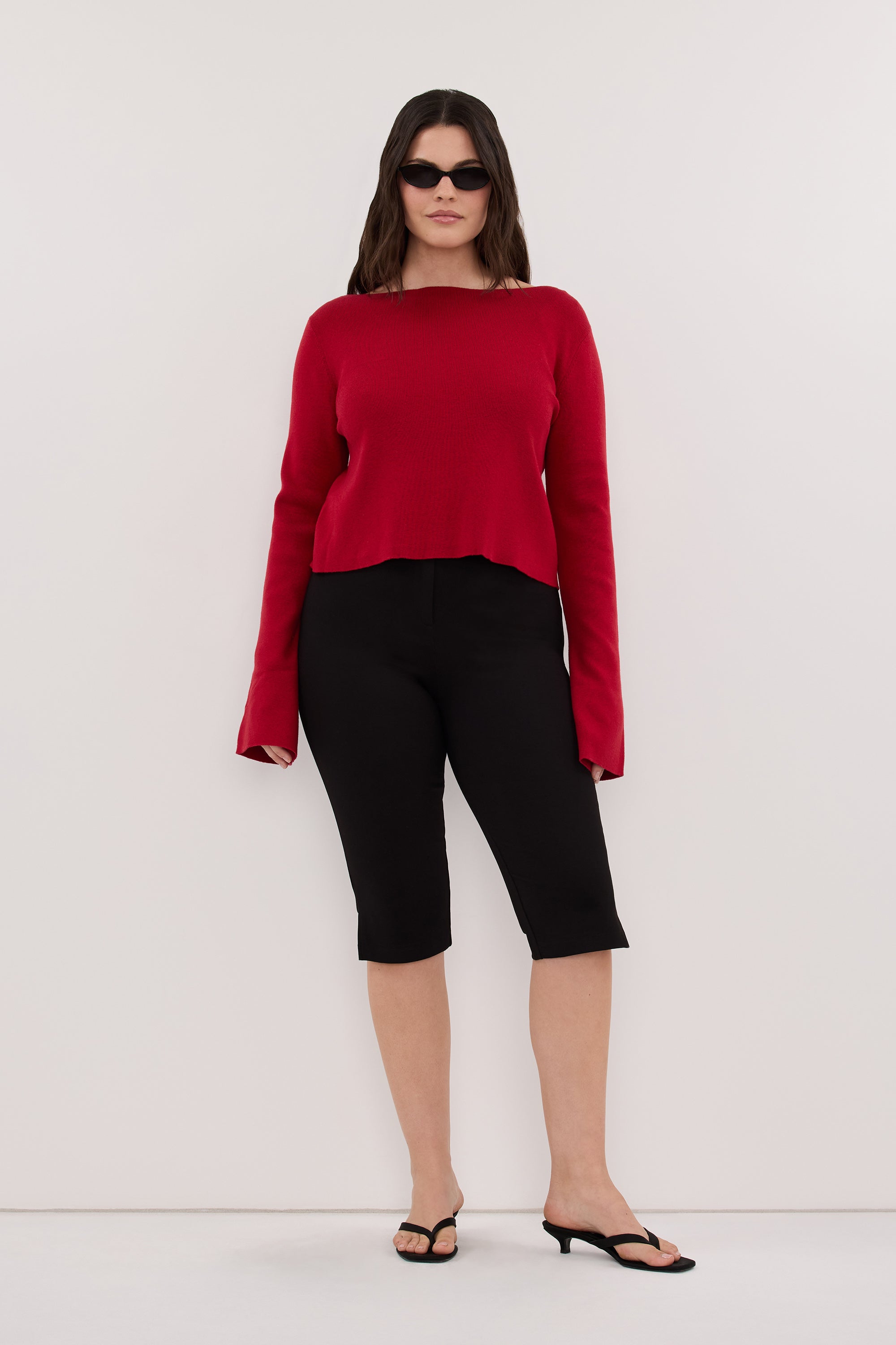 ILLARIA BURNT RED WIDE SLEEVE KNIT TOP