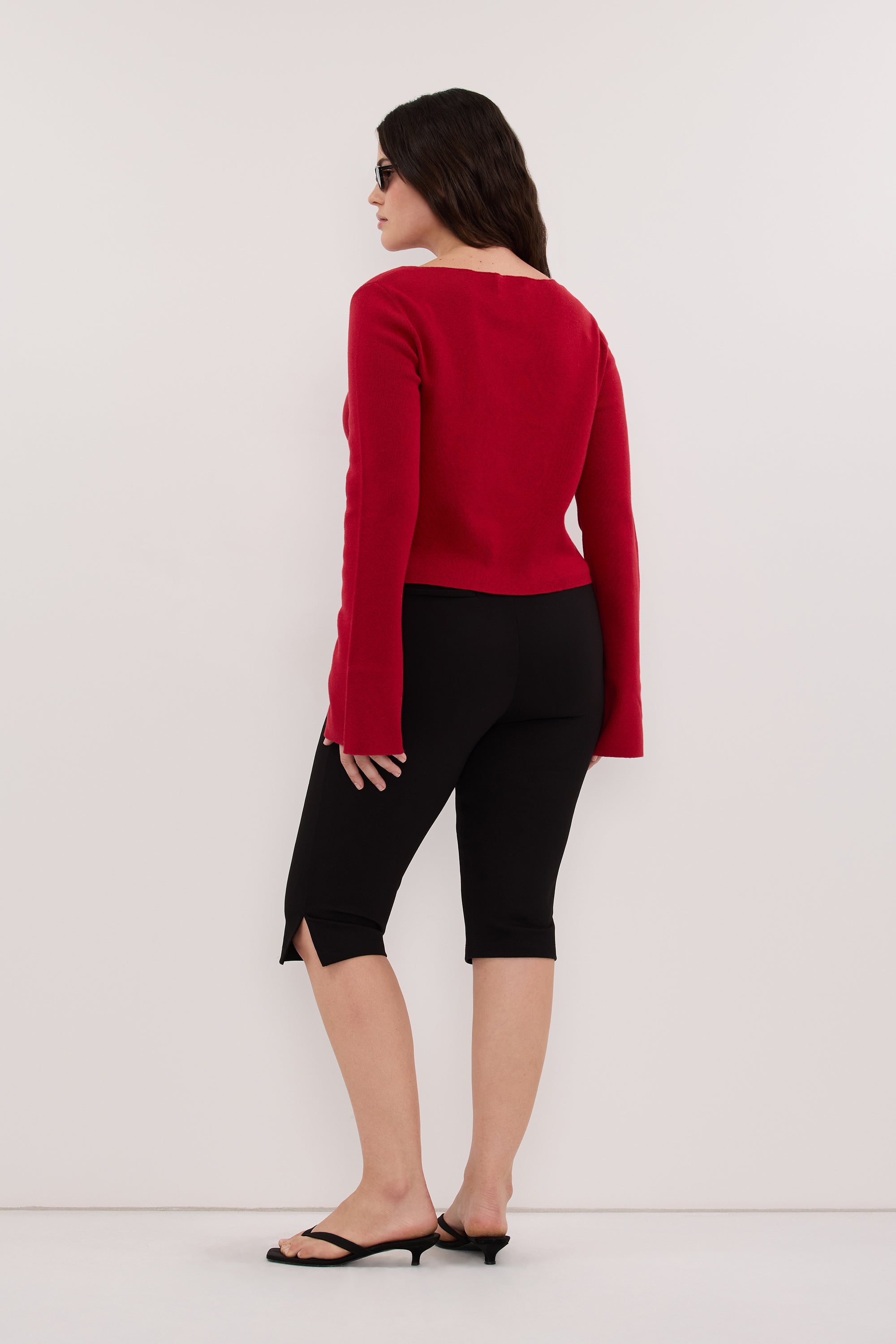 ILLARIA BURNT RED WIDE SLEEVE KNIT TOP