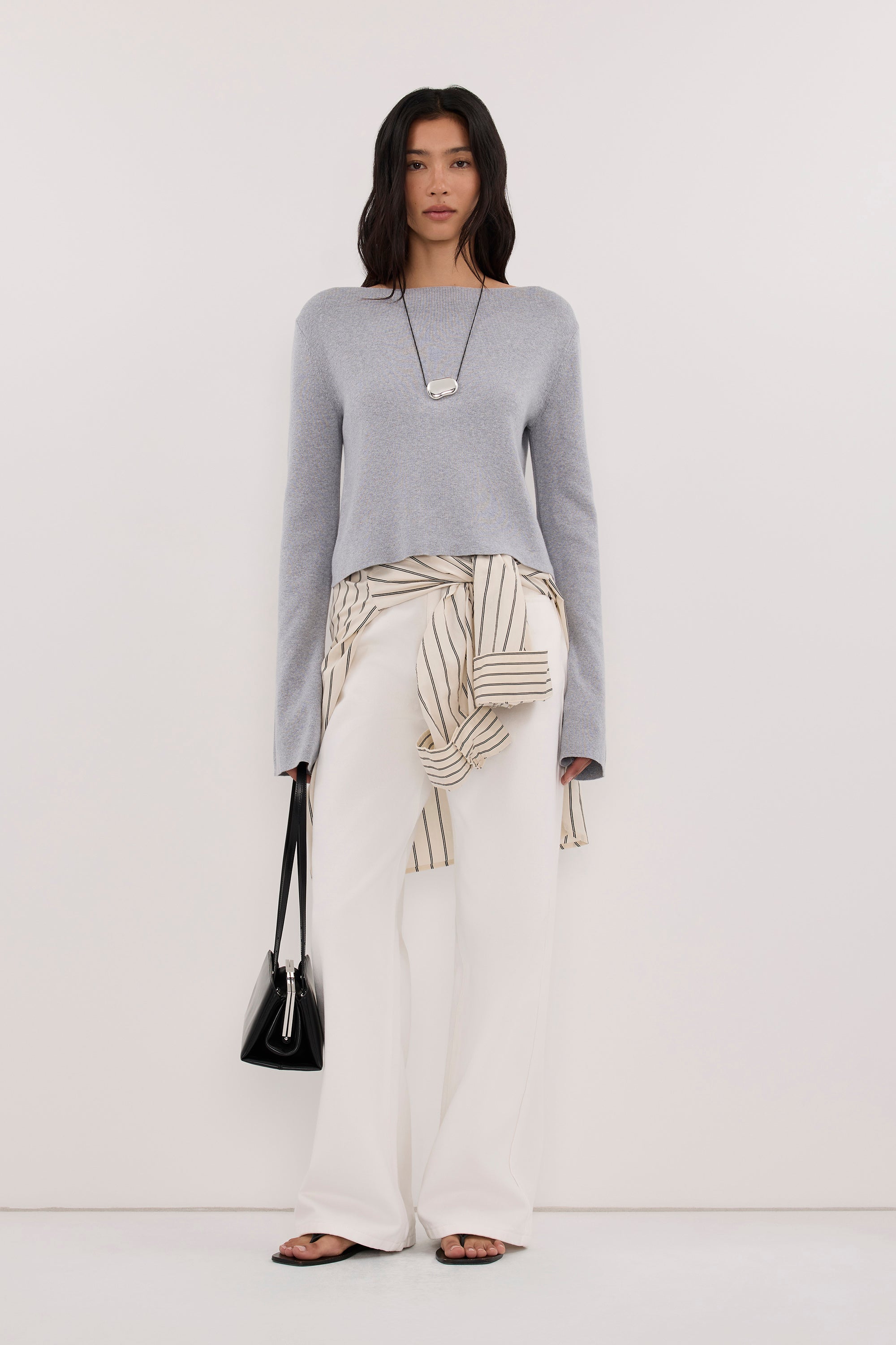 ILLARIA GREY WIDE SLEEVE KNIT TOP