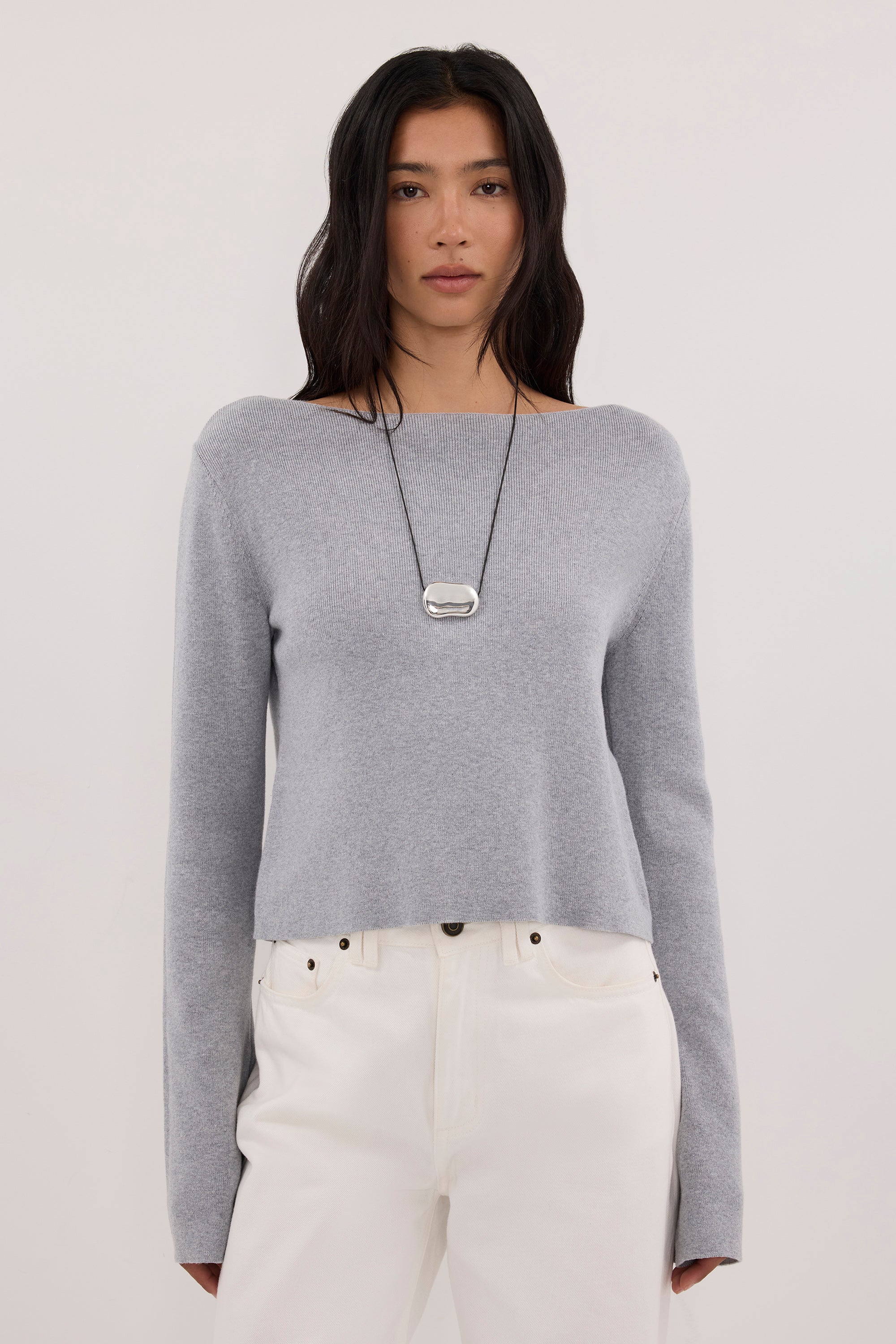 ILLARIA GREY WIDE SLEEVE KNIT TOP