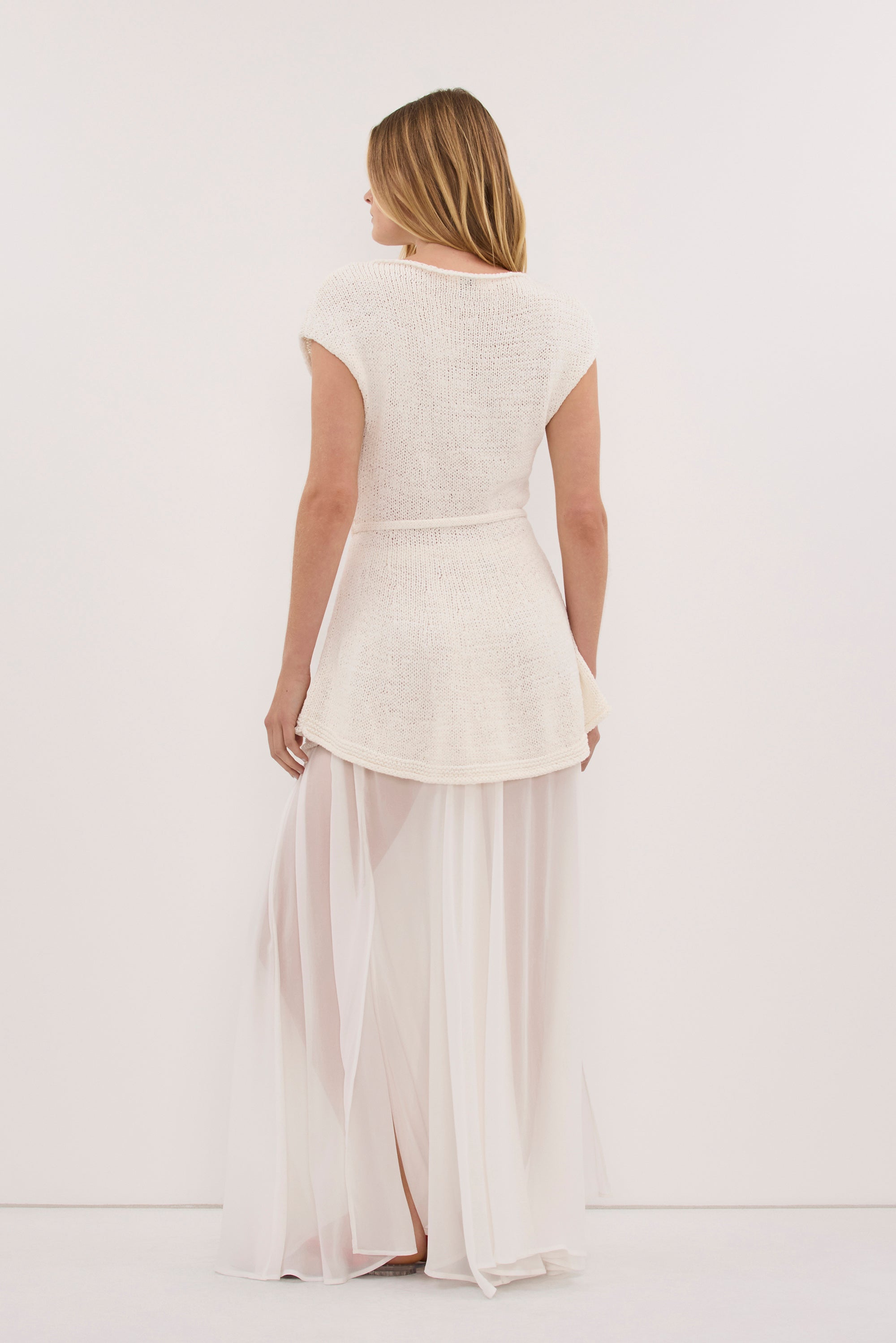 MIREYA OFF WHITE KNIT PEPLUM TOP