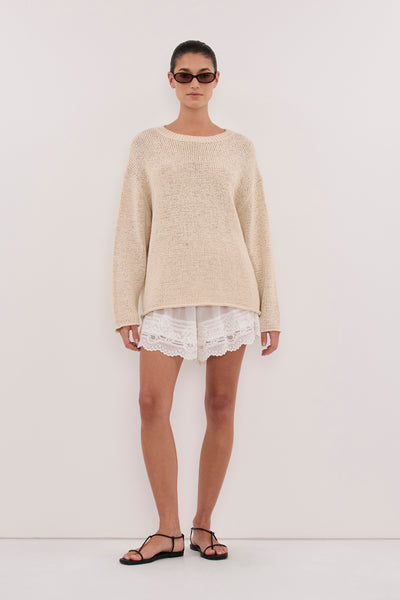 Aude wearing MIREYA NATURAL TEXTURED KNIT JUMPER