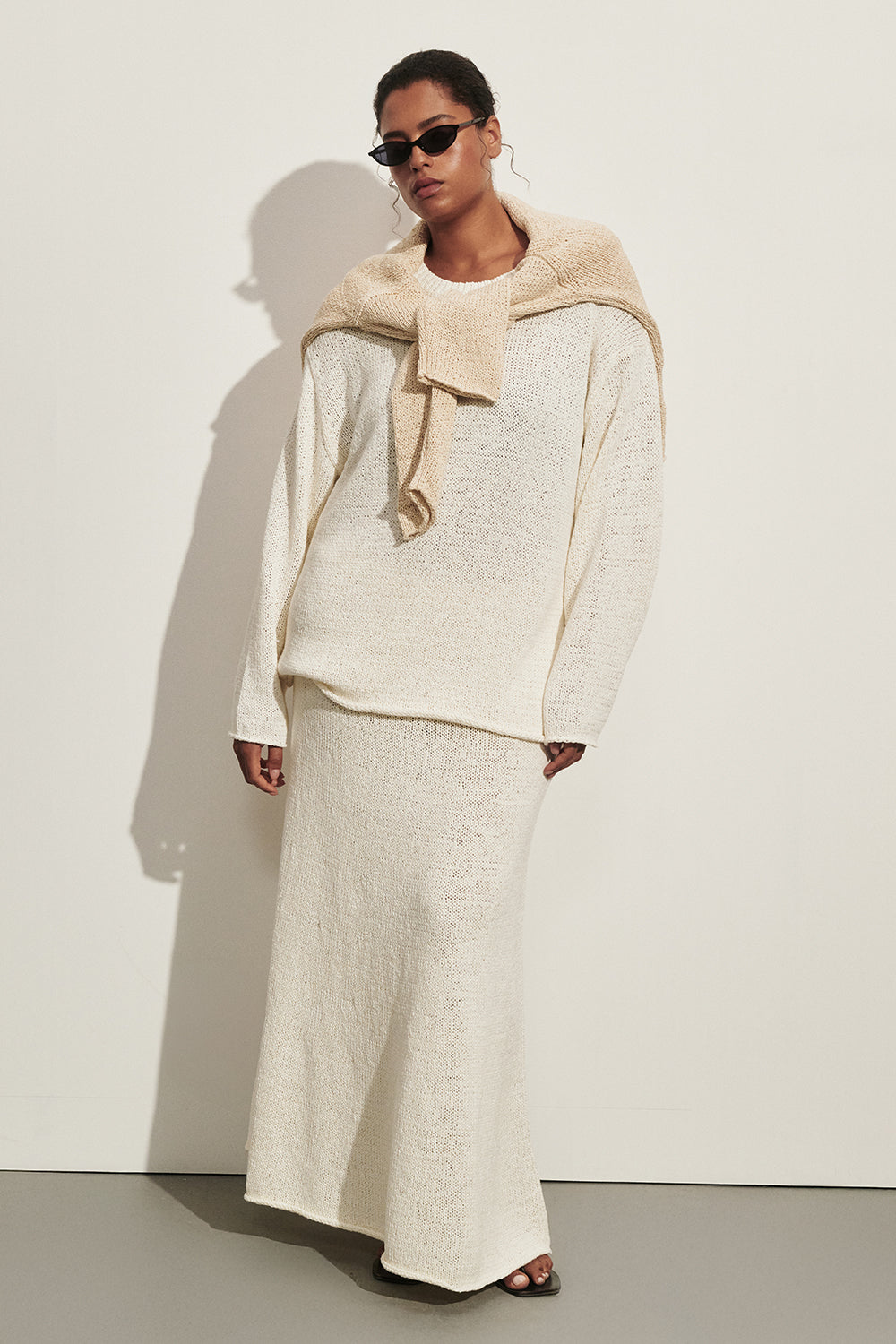 MIREYA OFF WHITE TEXTURED KNIT JUMPER