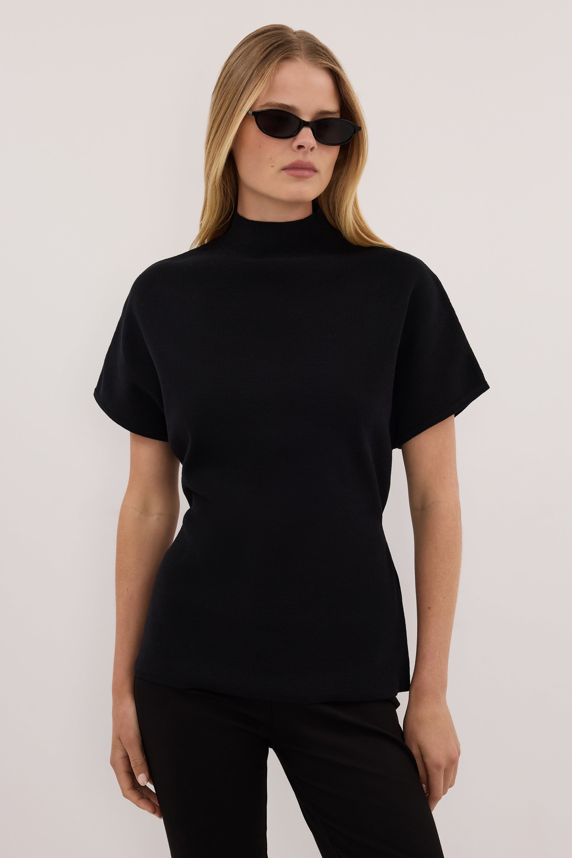 DIANA BLACK FUNNEL NECK TOP