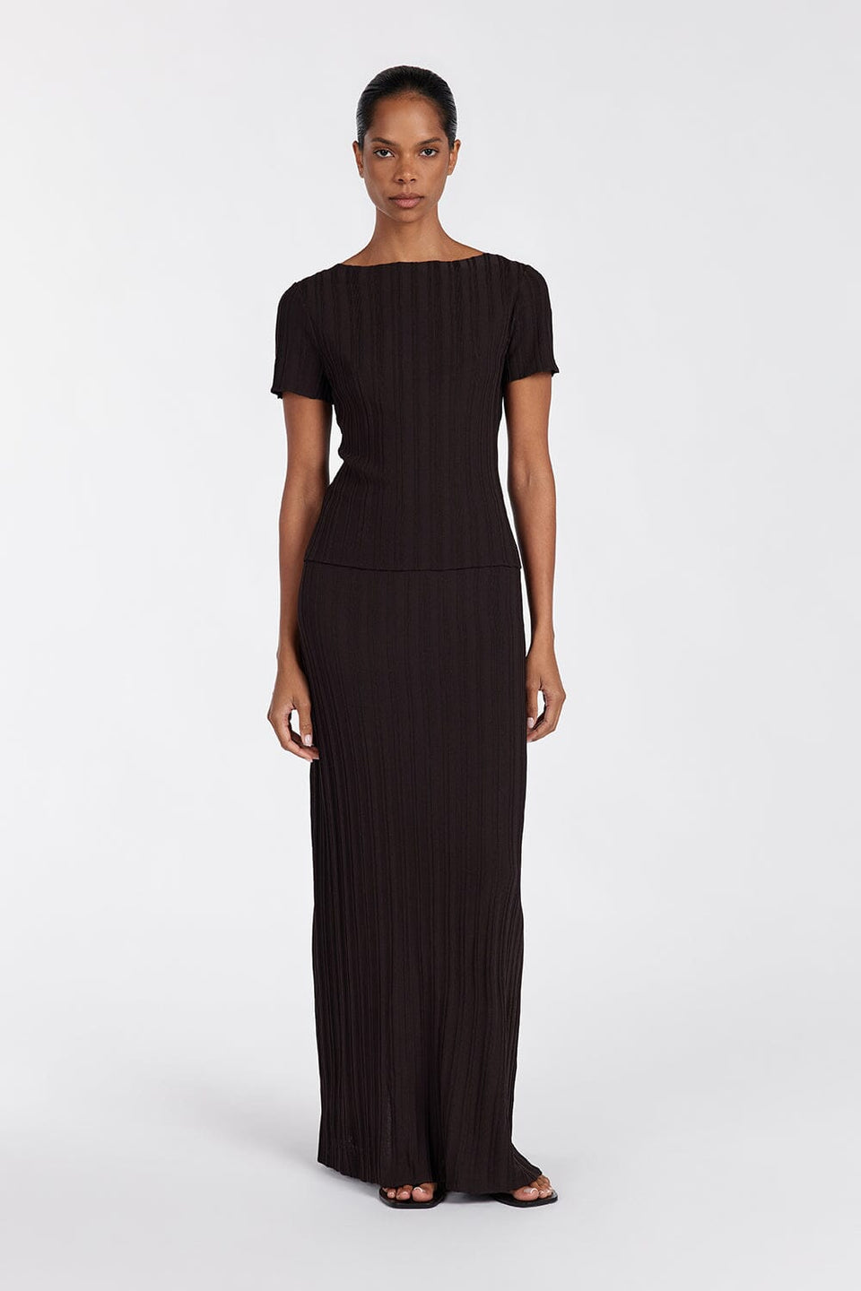 SYLVIA BITTER CHOC KNIT MIDI SKIRT Clothing DISSH Boutiques 