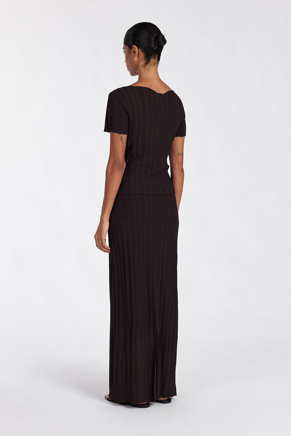 SYLVIA BITTER CHOC KNIT MIDI SKIRT Clothing DISSH Boutiques 