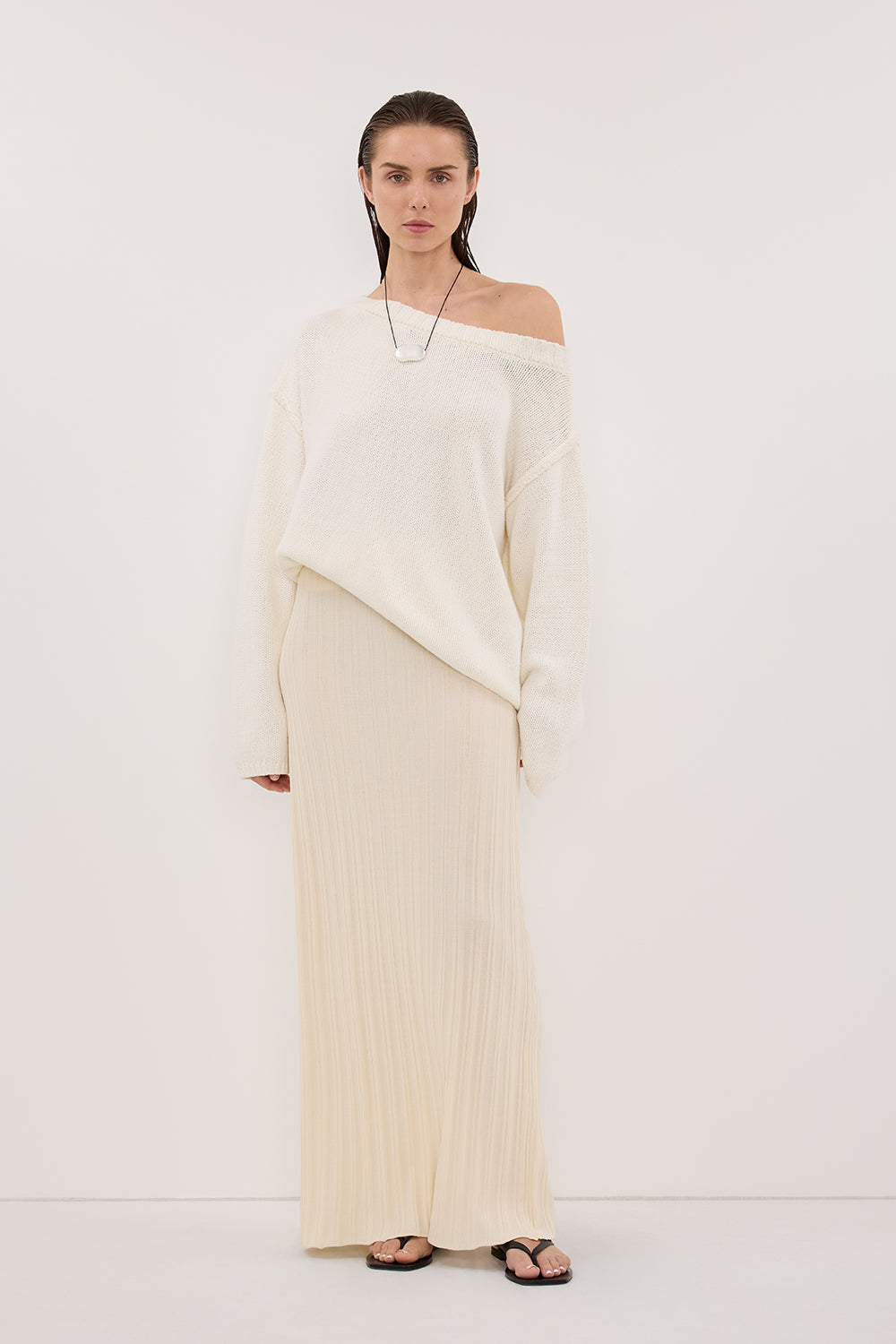 SYLVIA CREAM KNIT MIDI SKIRT Clothing DISSH Boutiques XS CREAM 