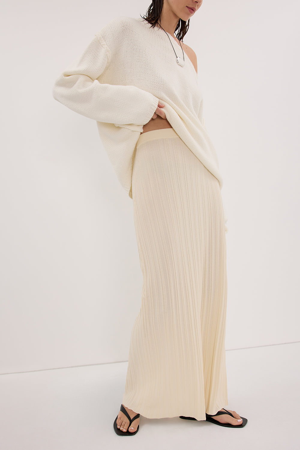 SYLVIA CREAM KNIT MIDI SKIRT Clothing DISSH Boutiques 