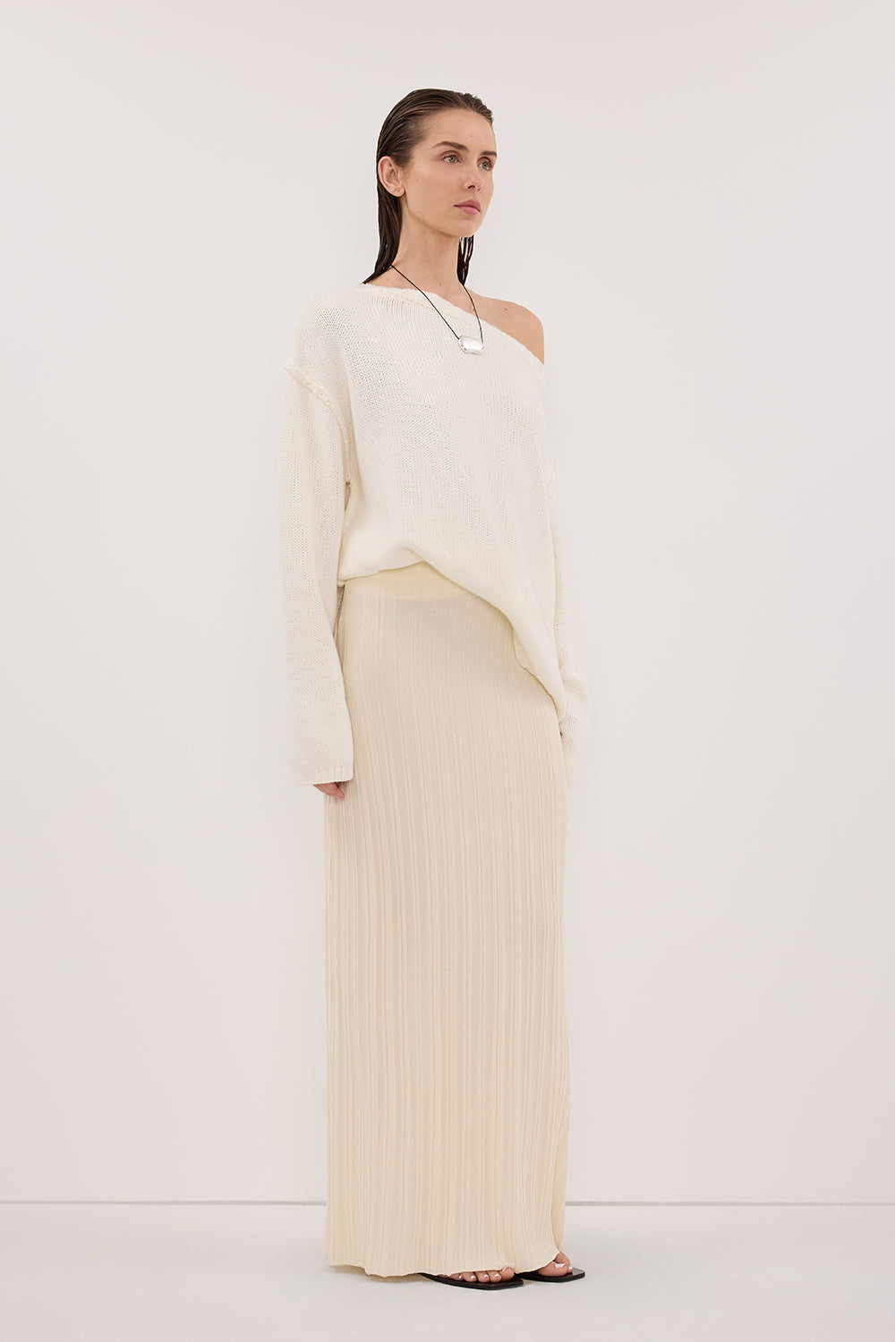 SYLVIA CREAM KNIT MIDI SKIRT Clothing DISSH Boutiques 