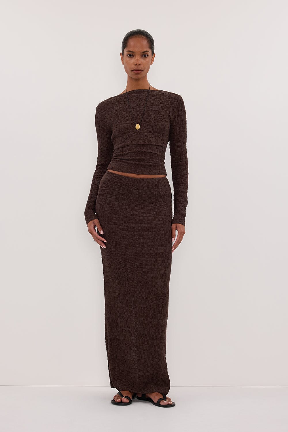 MELISSA CHOCOLATE MIDI SKIRT Clothing DISSH Boutiques 