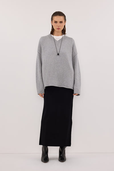Annie wearing SOL BLACK KNIT MIDI SKIRT
