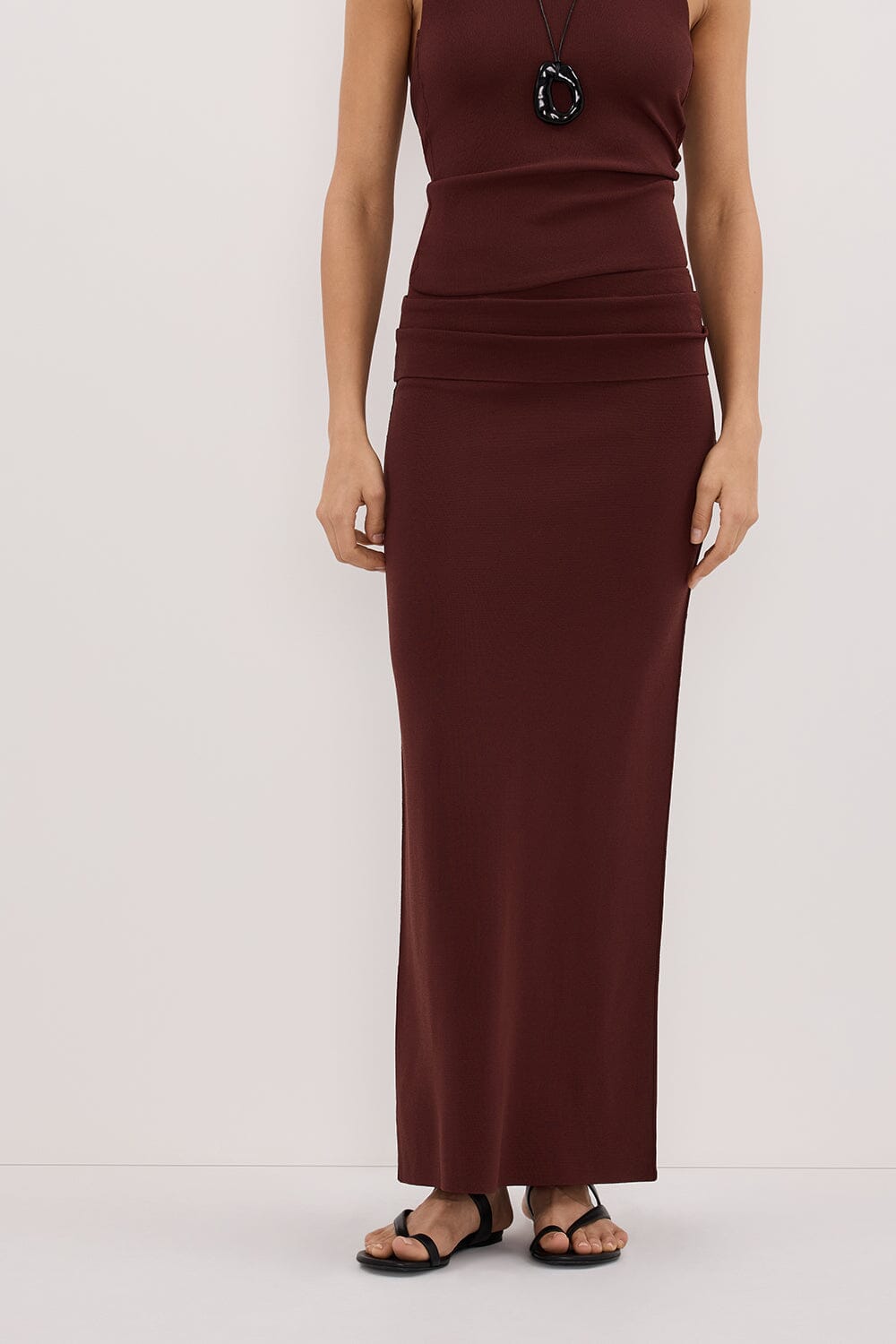 SOL CINNAMON KNIT MIDI SKIRT Clothing DISSH Boutiques 